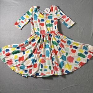 Girls Twirl Dress Colorful Paint Print size 7, 3/4 Sleeve Dress Boutique NWT